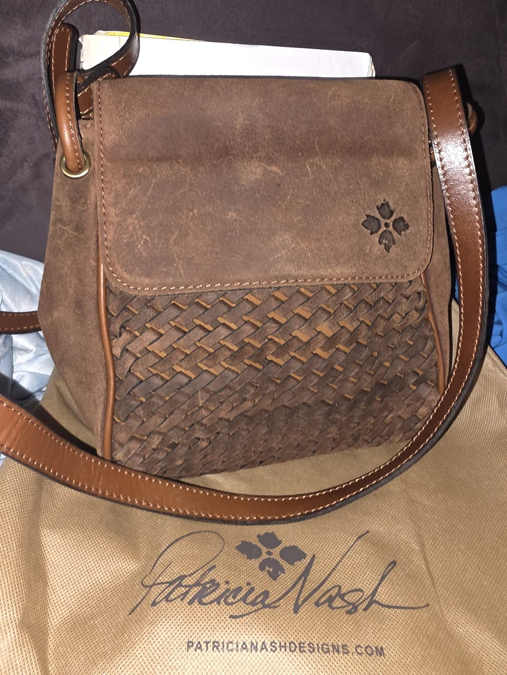 Patricia Nash Brown Woven Leather Crossbody Or Shoulder Bag New.